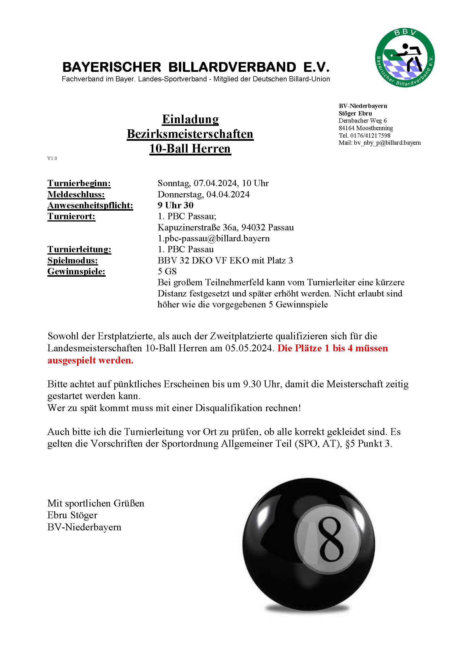einladung 10 ball herren