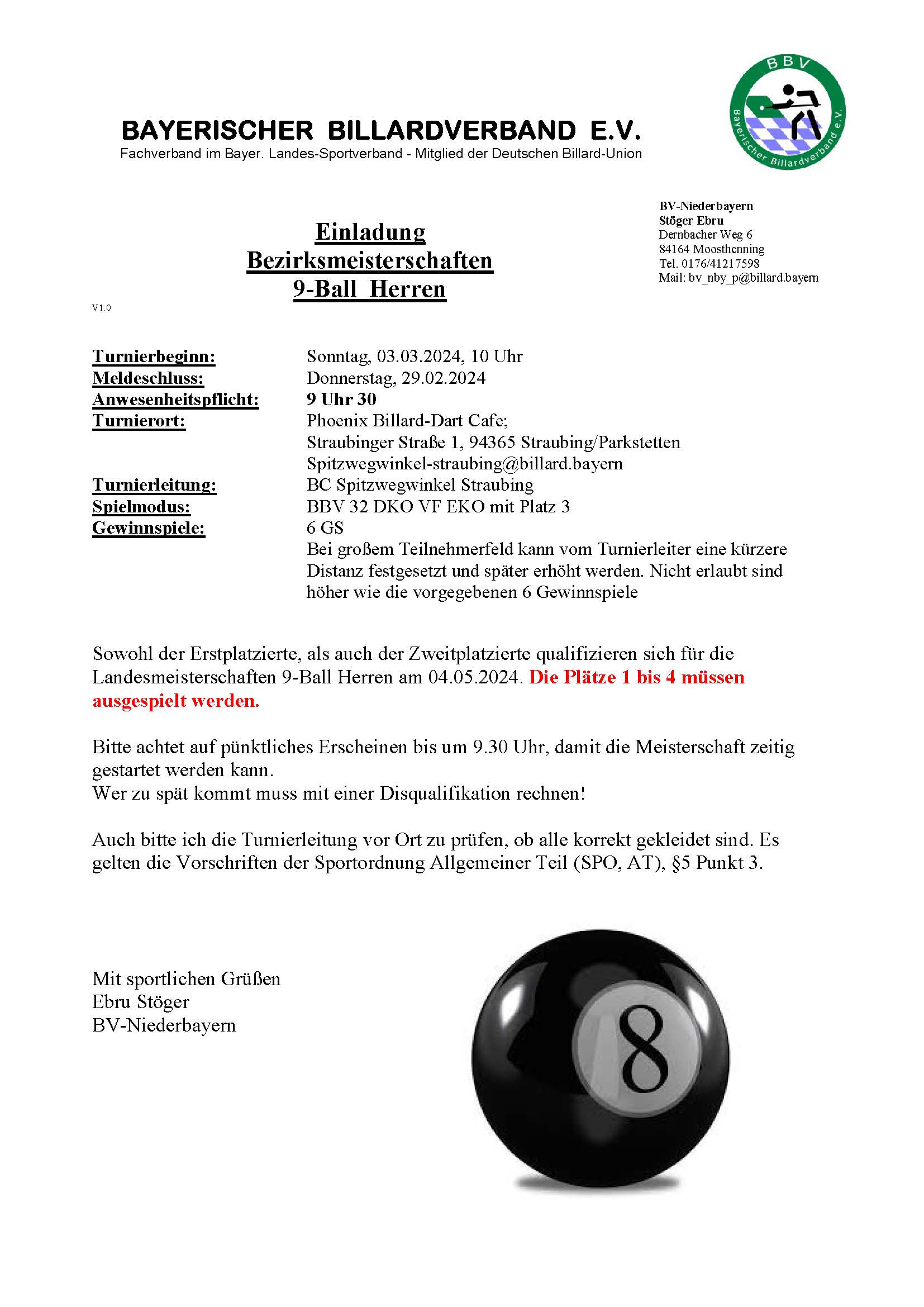 einladung 9 ball herren